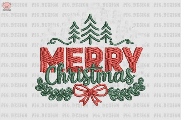 Merry Christmas Bow Embroidery