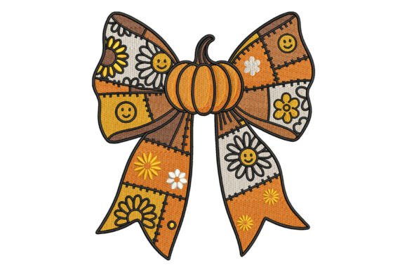 Pumpkin Patchwork Bow Embroidery: A Festive Touch for Small Business Branding